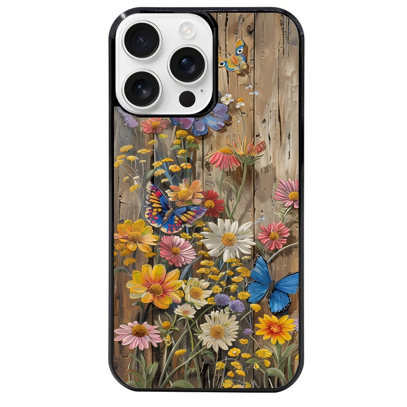 Coque noire taperso pour Iphone 16 16E PLUS MAX PRO avec motif bois et papillon 1 protection antichoc personnalisée