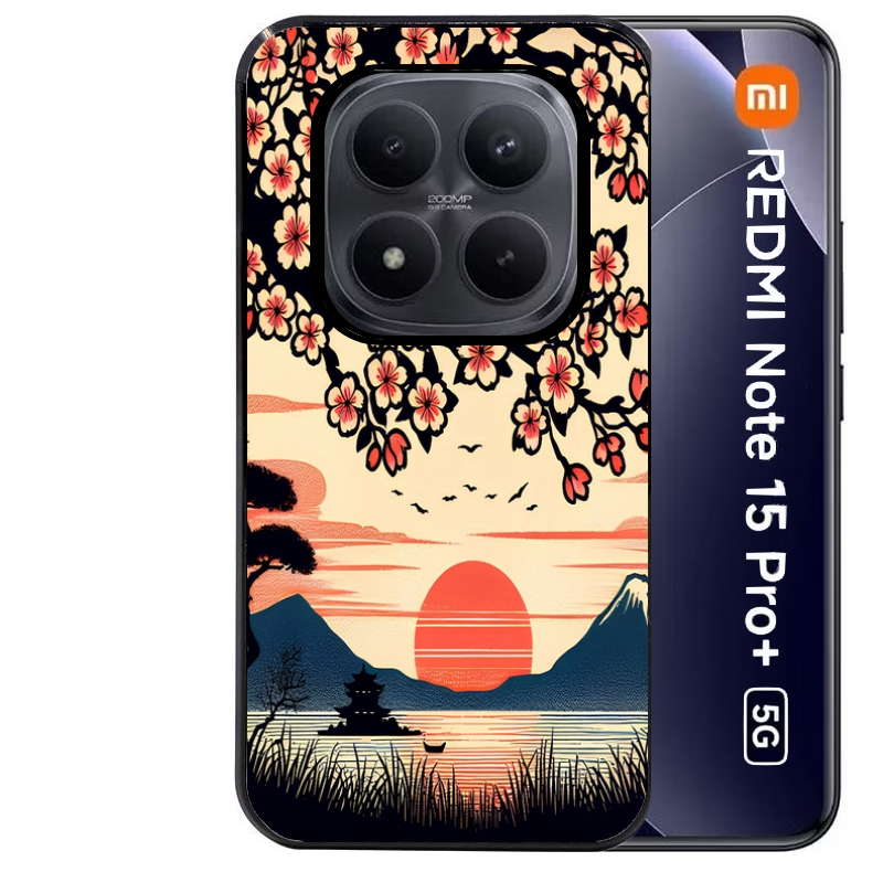 Coque noire taperso pour Redmi Note 15 et PRO PLUS 4G 5G avec motif japan cerisier protection antichoc personnalisée