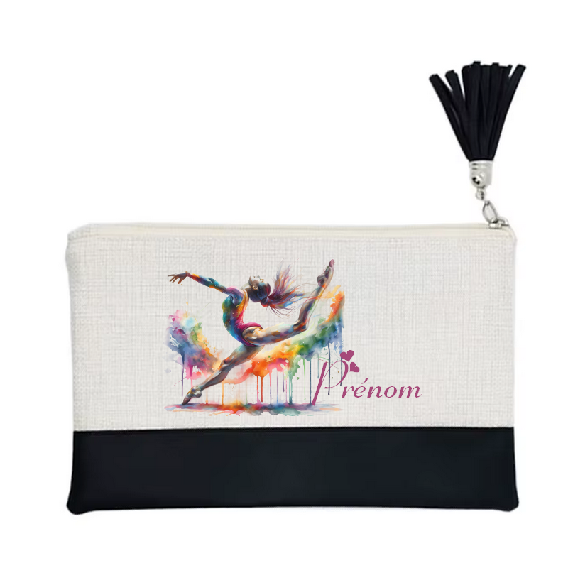 Pochette personnalisée motif gym et danse en toile et simili cuir personnalisée