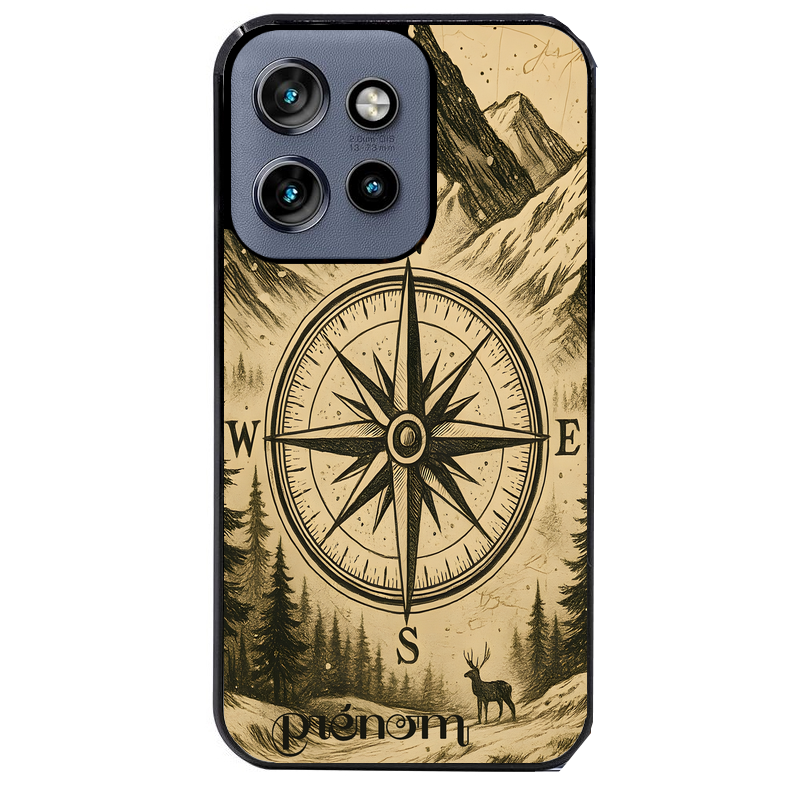 Coque noire taperso pour Moto Edge 60 et Neo Fusion Pro avec motif voyage et boussole protection antichoc personnalisée