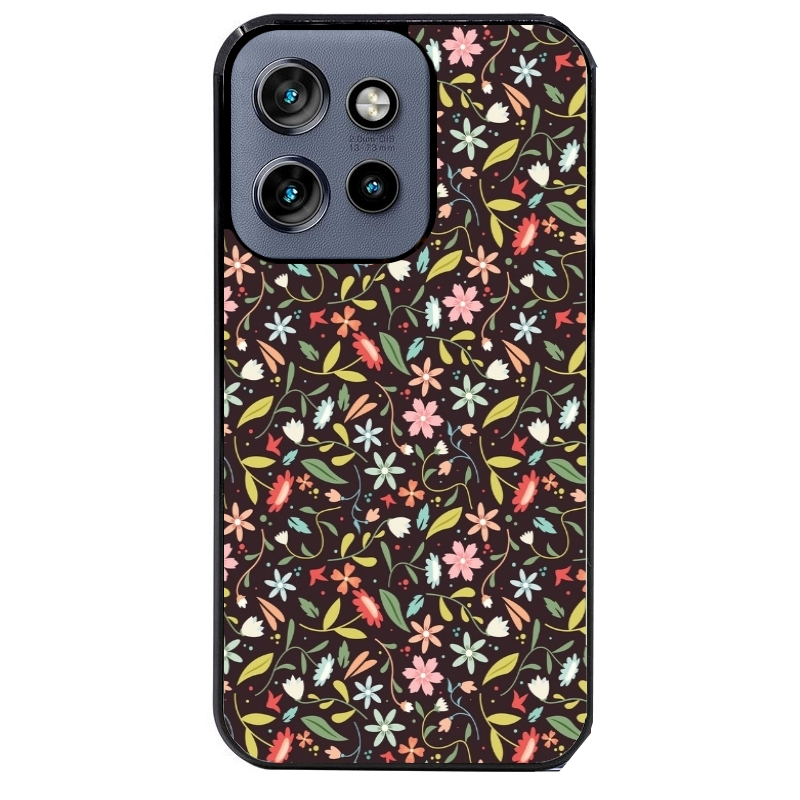 Coque noire taperso pour Moto Edge 60 et Neo Fusion Pro avec motif petites feurs multicolores protection antichoc personnalisée