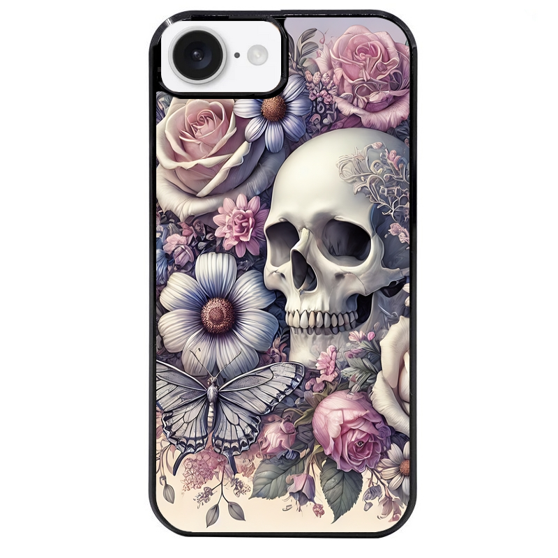Coque noire taperso pour Iphone 16 16E PLUS MAX PRO avec motif tete de mort pastel protection antichoc personnalisée