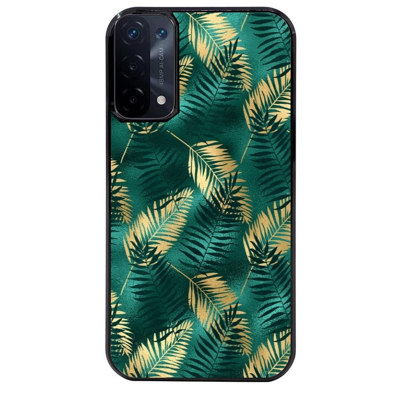 Coque noire taperso pour OPPO A54 et A74 5G avec motif palmier vert protection antichoc personnalisée