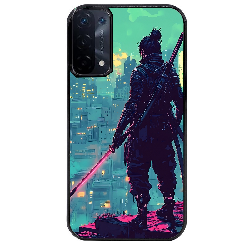 Coque noire taperso pour OPPO A54 et A74 5G avec motif samourai new york protection antichoc personnalisée
