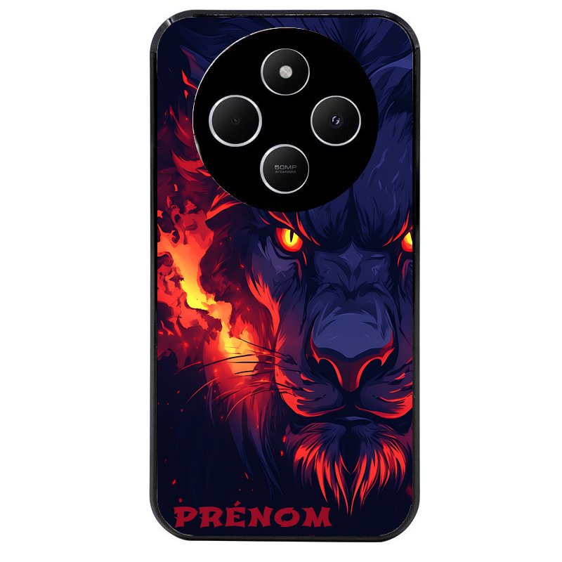 Coque noire taperso pour POCO C75 avec motif lion anime protection antichoc personnalisée
