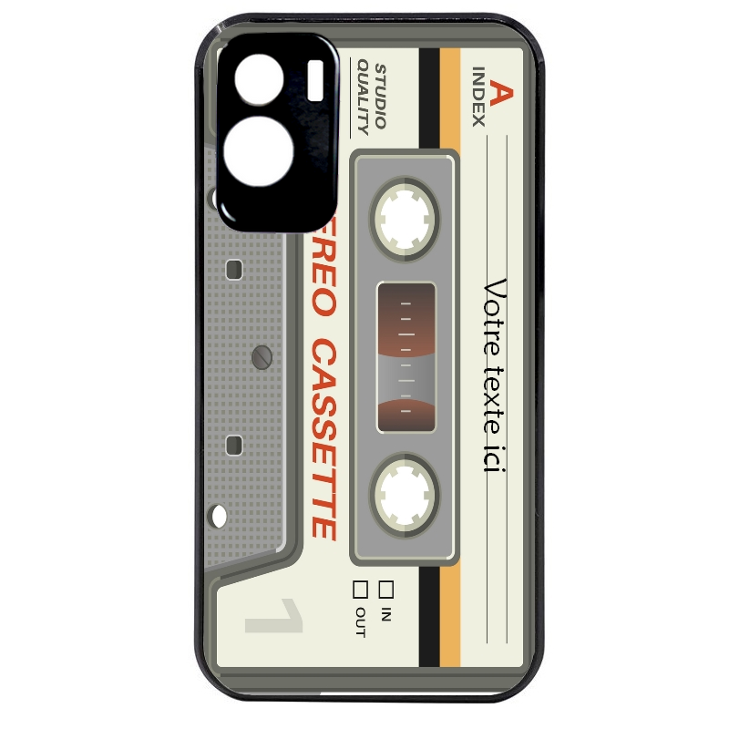 Coque noire taperso pour Honor 70 LITE 90 et LITE avec motif cassette grise personnalisable protection antichoc personnalisée