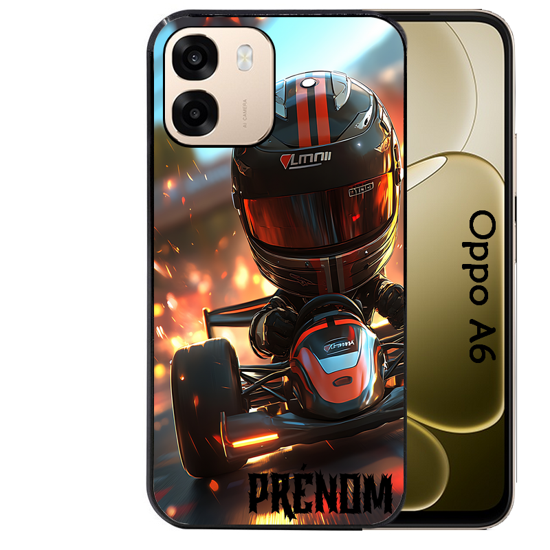 Coque noire taperso pour OPPO A6 A6X 4G et 5G avec motif karting f1 personnalisee protection antichoc personnalisée