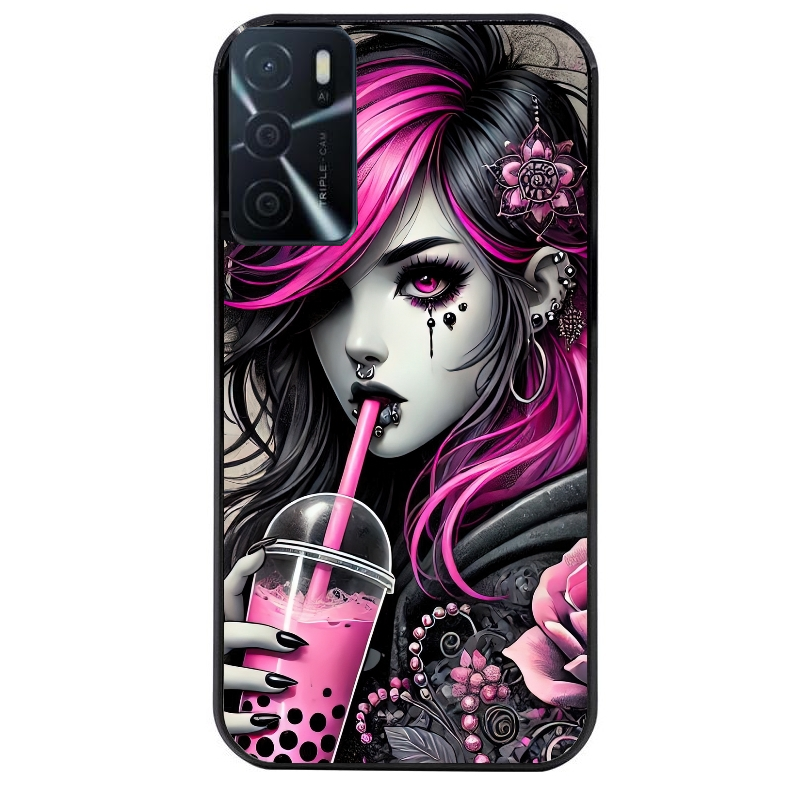 Coque noire taperso pour OPPO A16 et A16S avec motif anime et gothic boba protection antichoc personnalisée