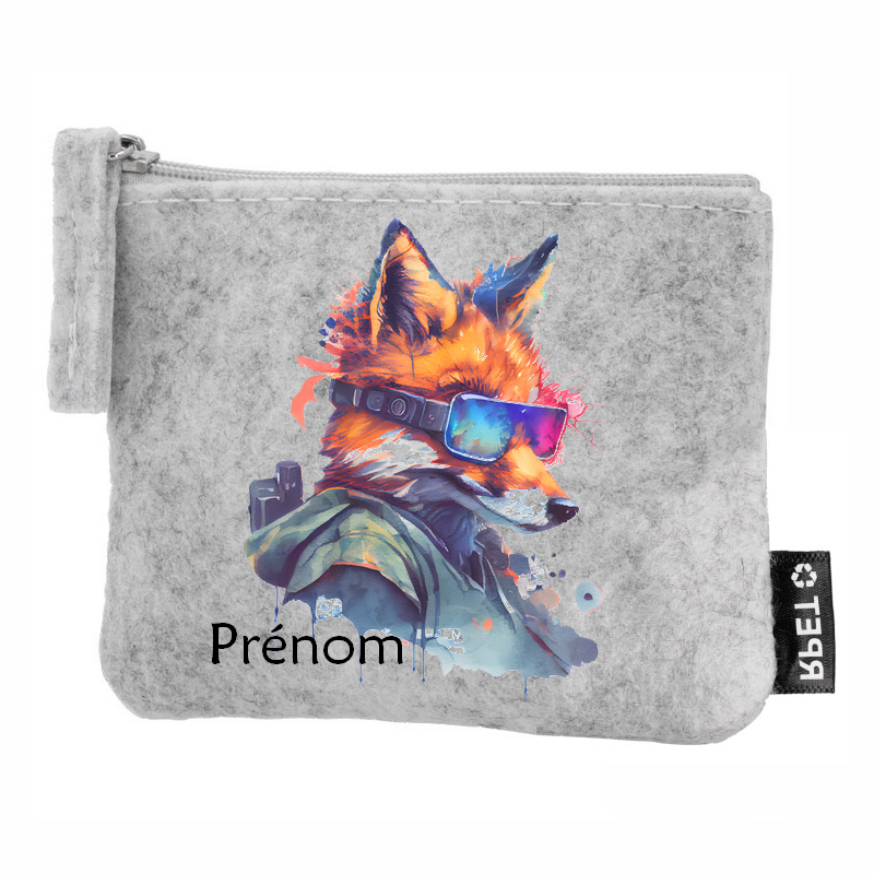 Porte monnaie personnalisé renard ranger en feutrine en feutrine