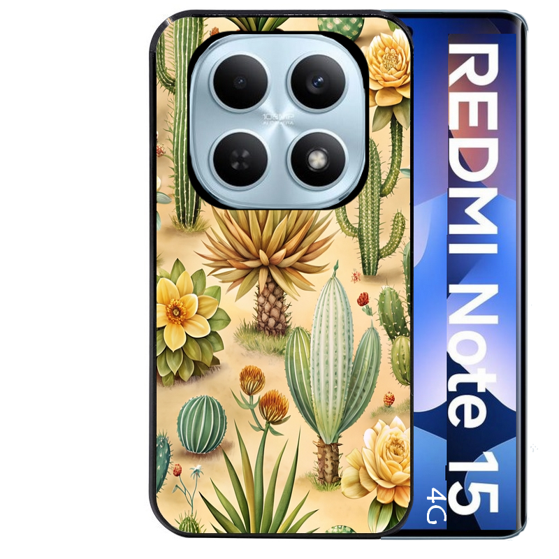 Coque noire taperso pour Redmi Note 15 et PRO PLUS 4G 5G avec motif cactus et succulent protection antichoc personnalisée