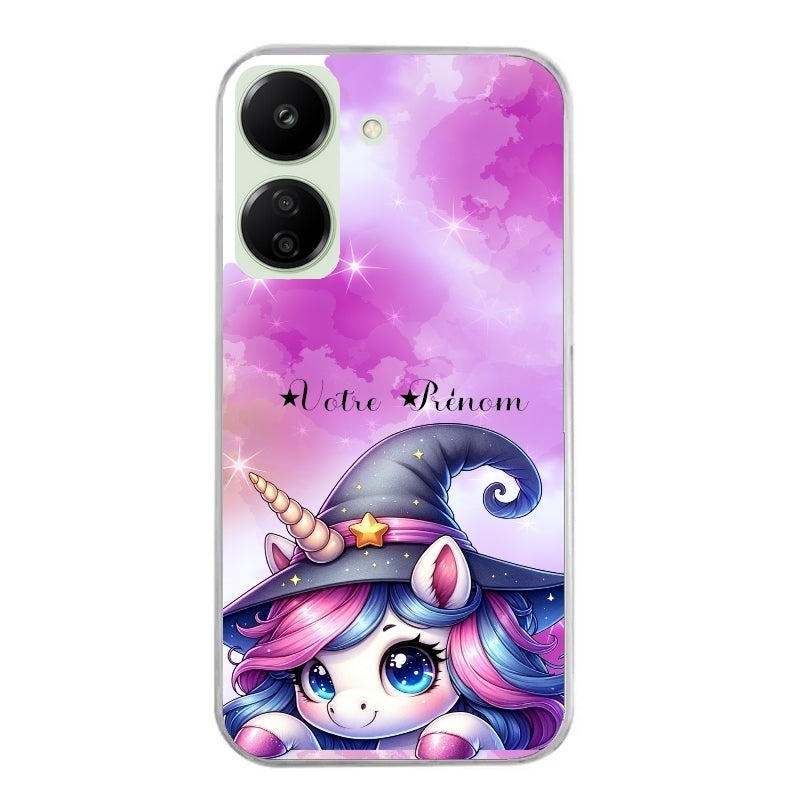 Coque taperso pour POCO C65 4G avec motif licorne magic avec prenom protection antichoc personnalisée