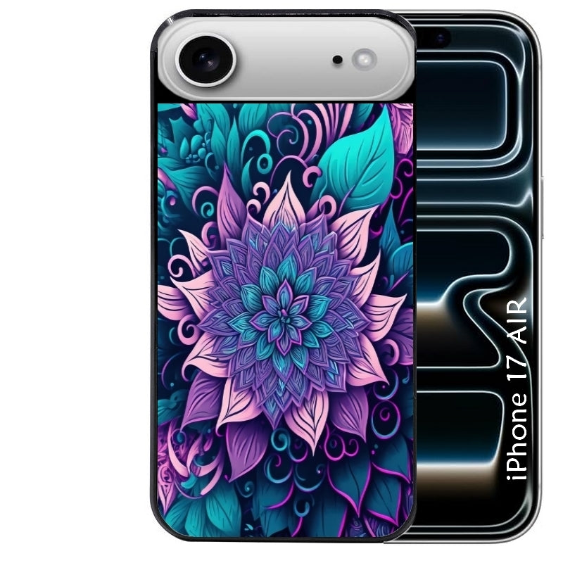 Coque noire taperso pour Iphone 17 17E AIR MAX PRO avec motif tropical mandala et fleur violet protection antichoc personnalisée