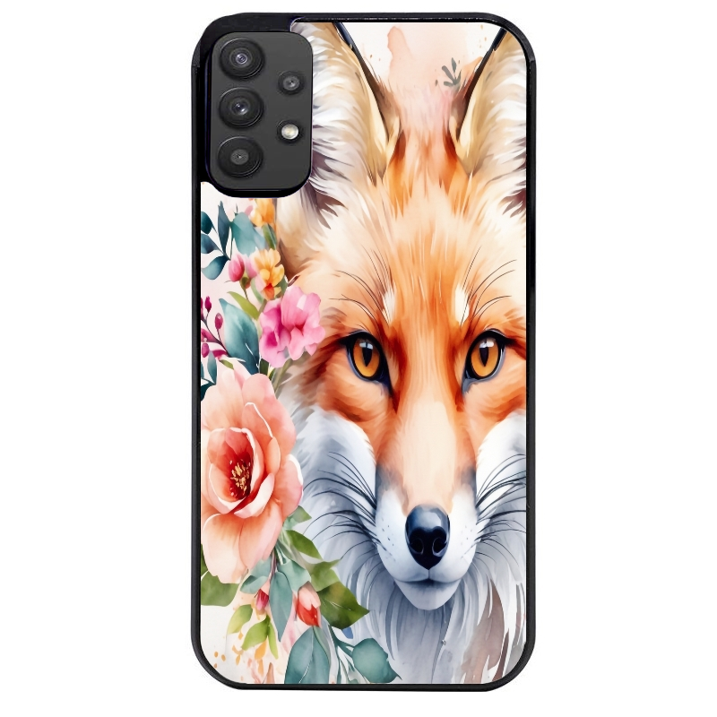 Coque noire taperso pour galaxy A22 A32 A52 A52S 4G 5G  avec motif renard fox et fleurs protection antichoc personnalisée