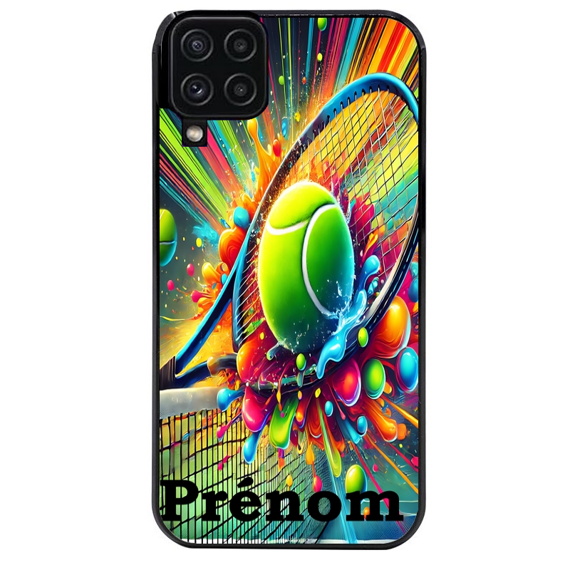 Coque noire taperso pour galaxy A22 A32 A52 A52S 4G 5G  avec motif tennis color personnalisee protection antichoc personnalisée