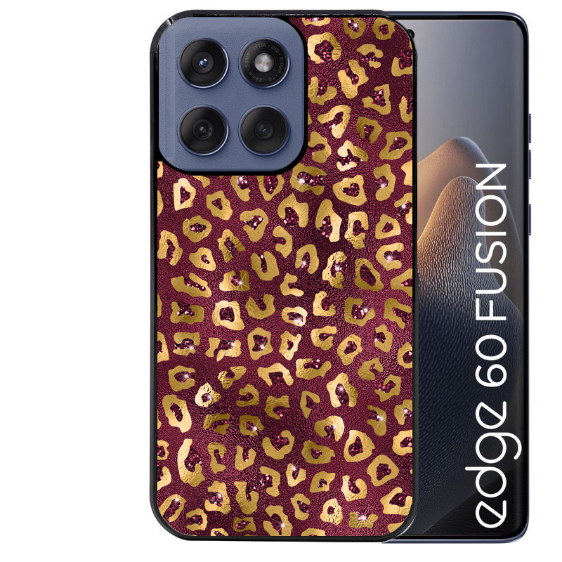 Coque noire taperso pour Moto Edge 60 et Neo Fusion Pro avec motif leopard grenat protection antichoc personnalisée
