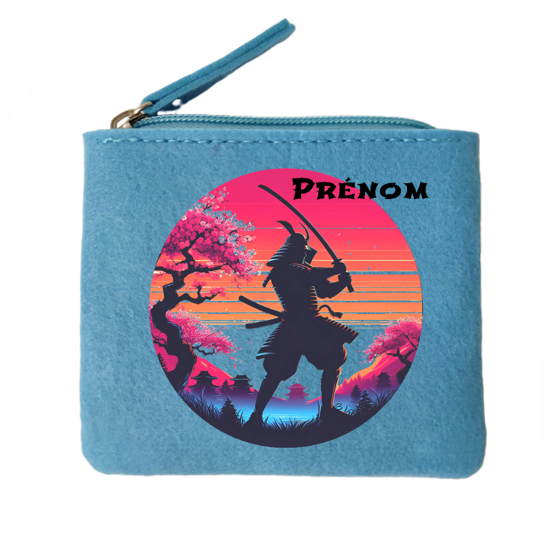 Porte monnaie personnalisé samourai katana en feutrine en feutrine
