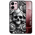 Coque noire taperso pour OPPO A6 PRO 4G et 5G avec motif tete de mort fleur protection antichoc personnalisée