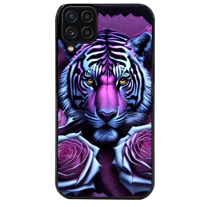 Coque noire taperso pour galaxy A22 A32 A52 A52S 4G 5G  avec motif tigre uv style manga protection antichoc personnalisée