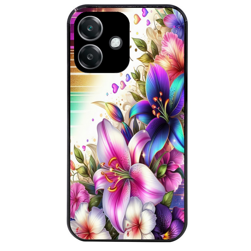 Coque noire taperso pour OPPO A40 avec motif fleur fluo protection antichoc personnalisée