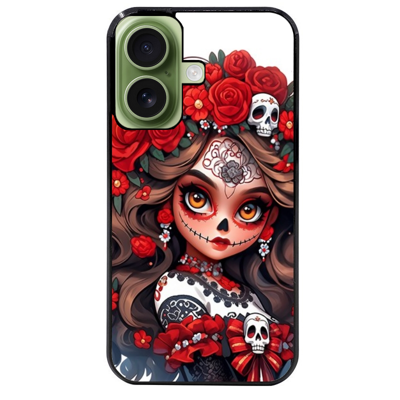 Coque noire taperso pour Iphone 17 17E AIR MAX PRO avec motif tete de mort calavera rouge protection antichoc personnalisée