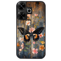 Coque noire taperso pour POCO M6 4G avec motif bois et papillon 2 protection antichoc personnalisée