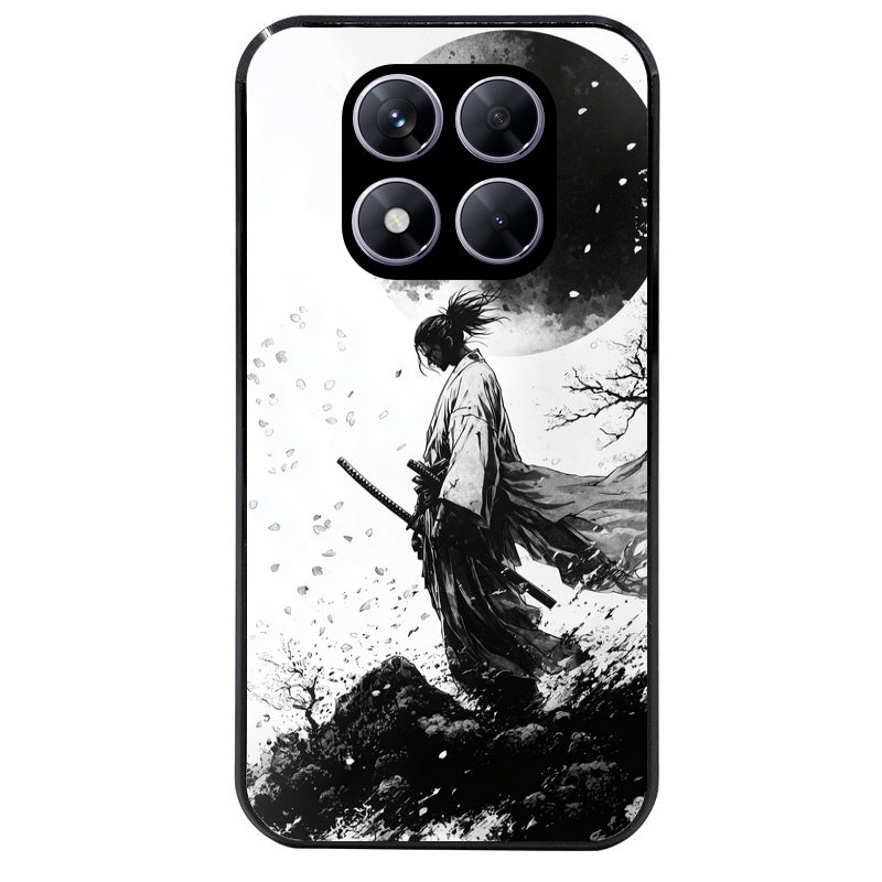 Coque noire taperso pour Redmi Note 14 et PRO PLUS 4G 5G avec motif samourai et lune protection antichoc personnalisée