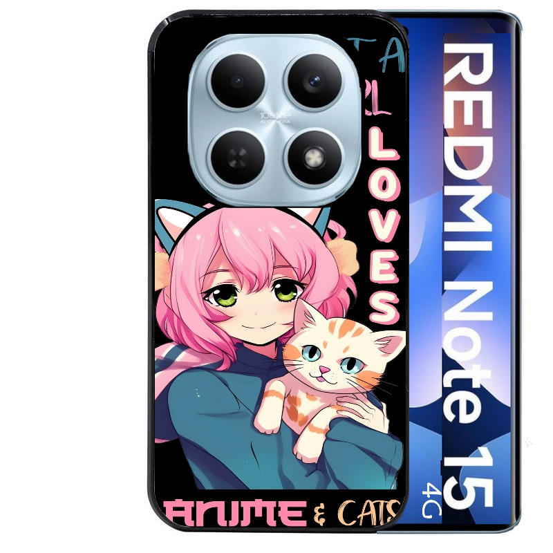 Coque noire taperso pour Redmi Note 15 et PRO PLUS 4G 5G avec motif anime et chat protection antichoc personnalisée