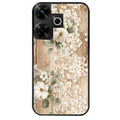 Coque noire taperso pour POCO M6 4G avec motif bois et dentelle 1 protection antichoc personnalisée