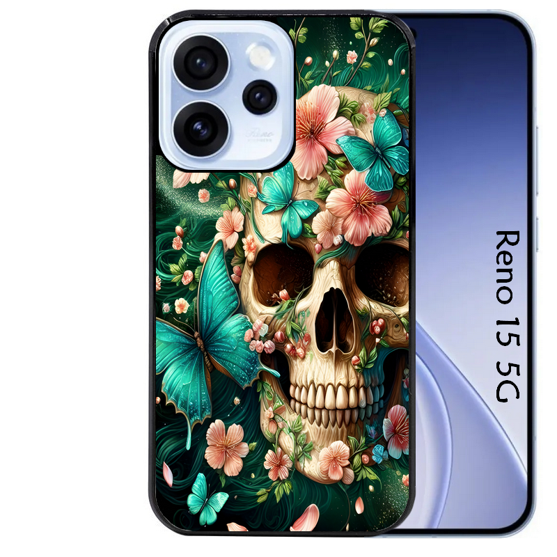 Coque noire taperso pour OPPO Reno 15 et F FS 5G avec motif tete de mort skull printemps protection antichoc personnalisée