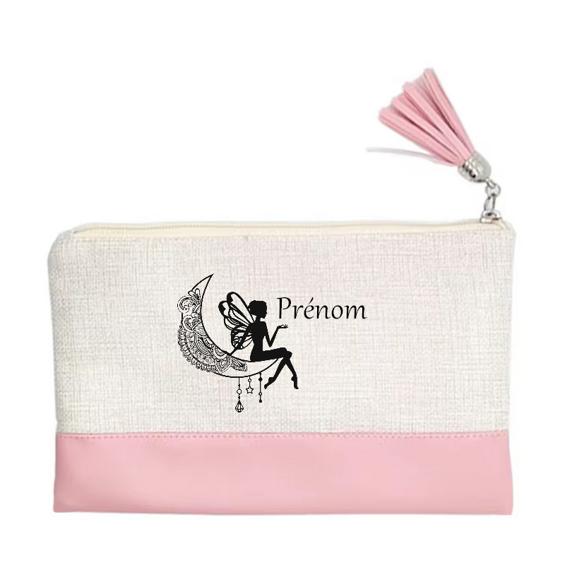 Pochette personnalisée motif fée astro en toile et simili cuir personnalisée