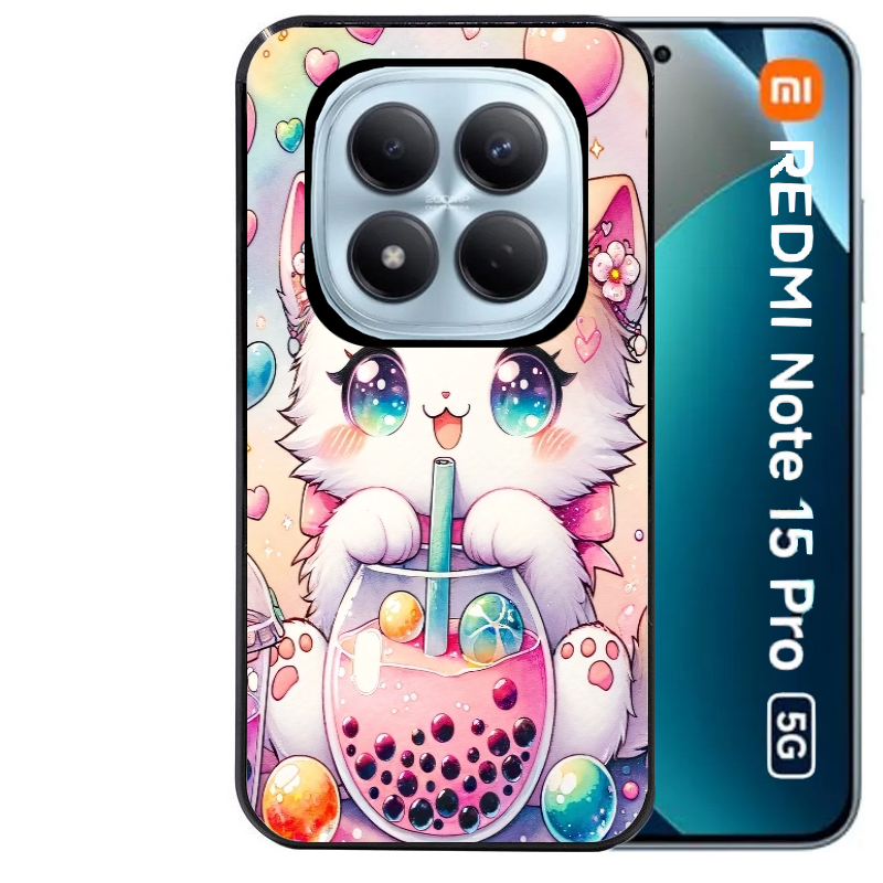 Coque noire taperso pour Redmi Note 15 et PRO PLUS 4G 5G avec motif chat bubble style manga protection antichoc personnalisée