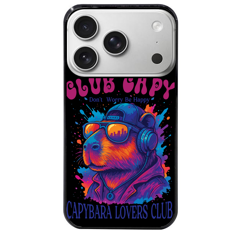 Coque noire taperso pour Iphone 17 17E AIR MAX PRO avec motif capybara club protection antichoc personnalisée