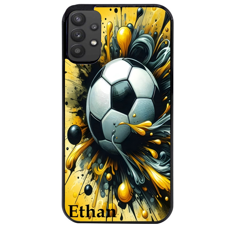 Coque noire taperso pour galaxy A22 A32 A52 A52S 4G 5G  avec motif football personnalisee protection antichoc personnalisée