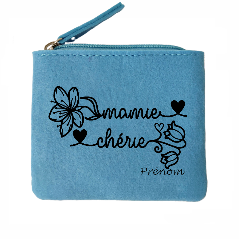 Porte monnaie personnalisé mamie cherie en feutrine en feutrine