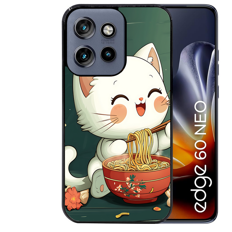 Coque noire taperso pour Moto Edge 60 et Neo Fusion Pro avec motif chat ramen nuage protection antichoc personnalisée
