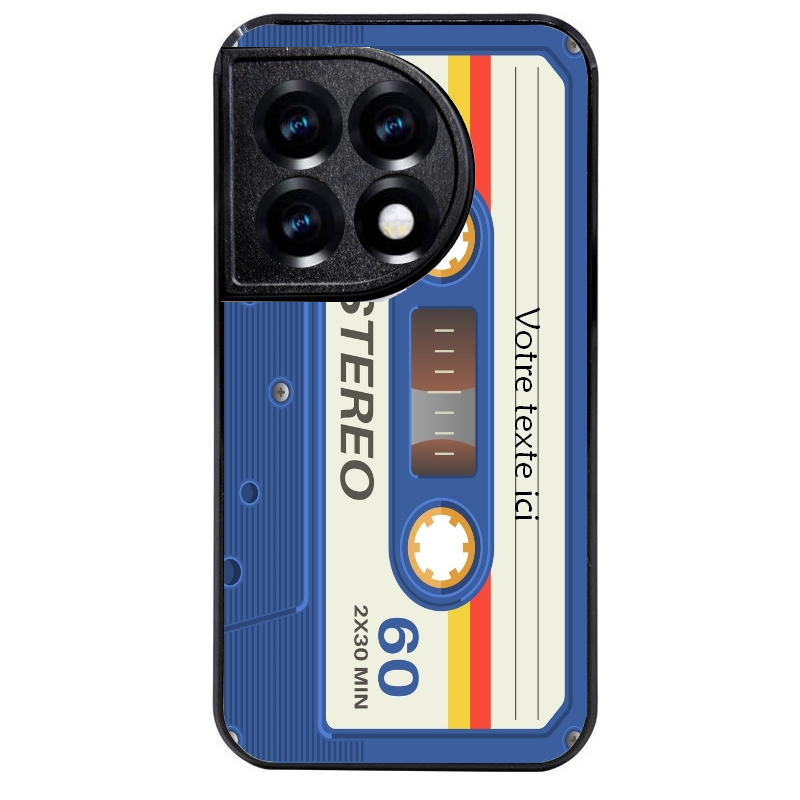 Coque noire taperso pour OnePlus 11 et 12 personnalisable avec motif cassette bleu protection antichoc personnalisée