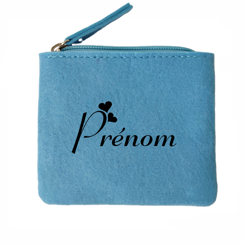 Porte monnaie avec votre prenom petit coeur en feutrine en feutrine
