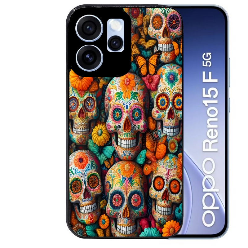 Coque noire taperso pour OPPO Reno 15 et F FS 5G avec motif mort mexicaine papillon protection antichoc personnalisée