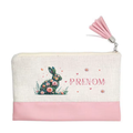 Pochette personnalisée motif lapin fleur en toile et simili cuir personnalisée