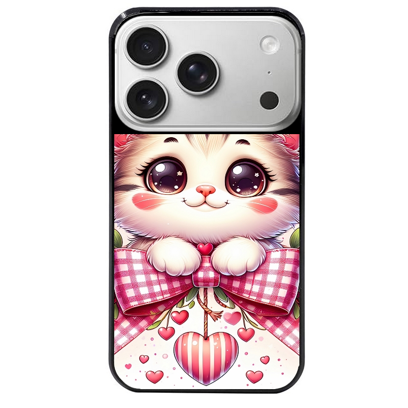 Coque noire taperso pour Iphone 17 17E AIR MAX PRO avec motif chat noeud et coeur protection antichoc personnalisée