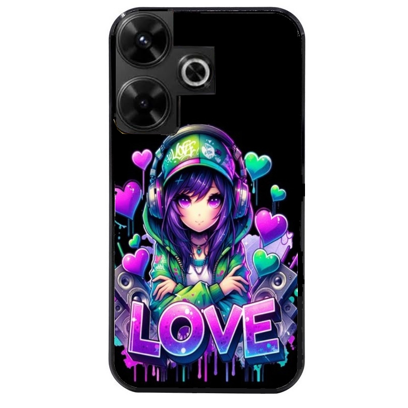 Coque noire taperso pour POCO M6 4G avec motif anime manga et love protection antichoc personnalisée