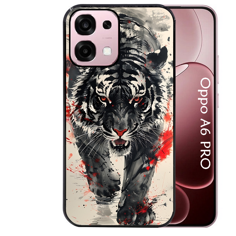Coque noire taperso pour OPPO A6 PRO 4G et 5G avec motif tigre japan protection antichoc personnalisée