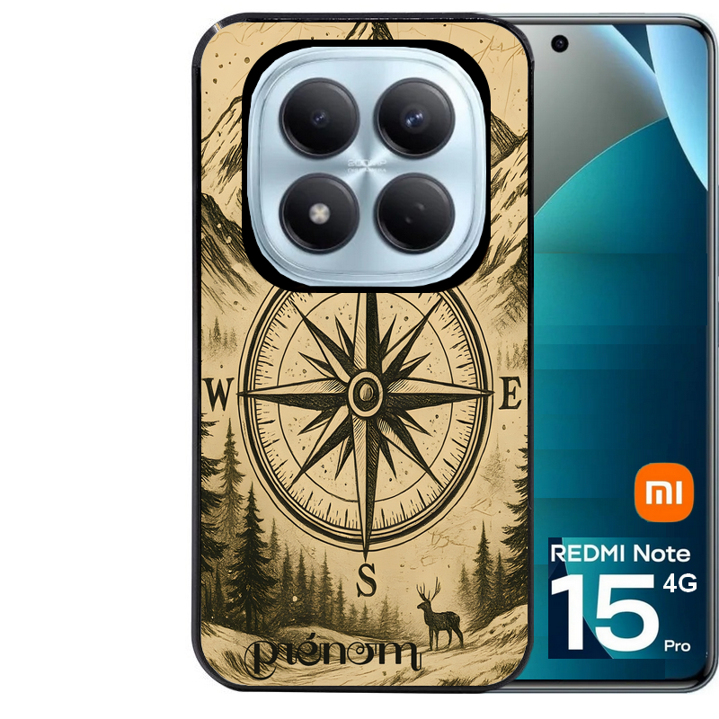 Coque noire taperso pour Redmi Note 15 et PRO PLUS 4G 5G avec motif voyage et boussole protection antichoc personnalisée