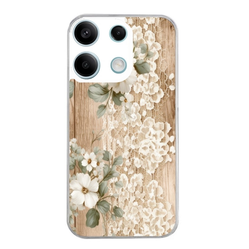 Coque taperso pour POCO X6 5G avec motif bois et dentelle 1 protection antichoc personnalisée