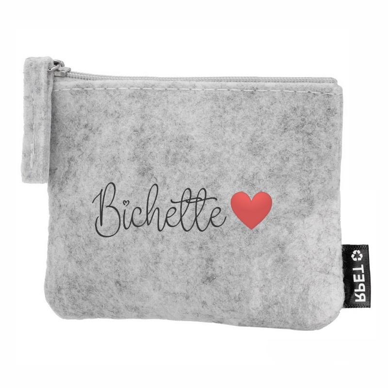 Porte monnaie bichette et coeur en feutrine en feutrine