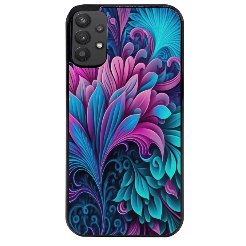 Coque noire taperso pour galaxy A22 A32 A52 A52S 4G 5G  avec motif tropical violet et des fleurs protection antichoc personnalisée