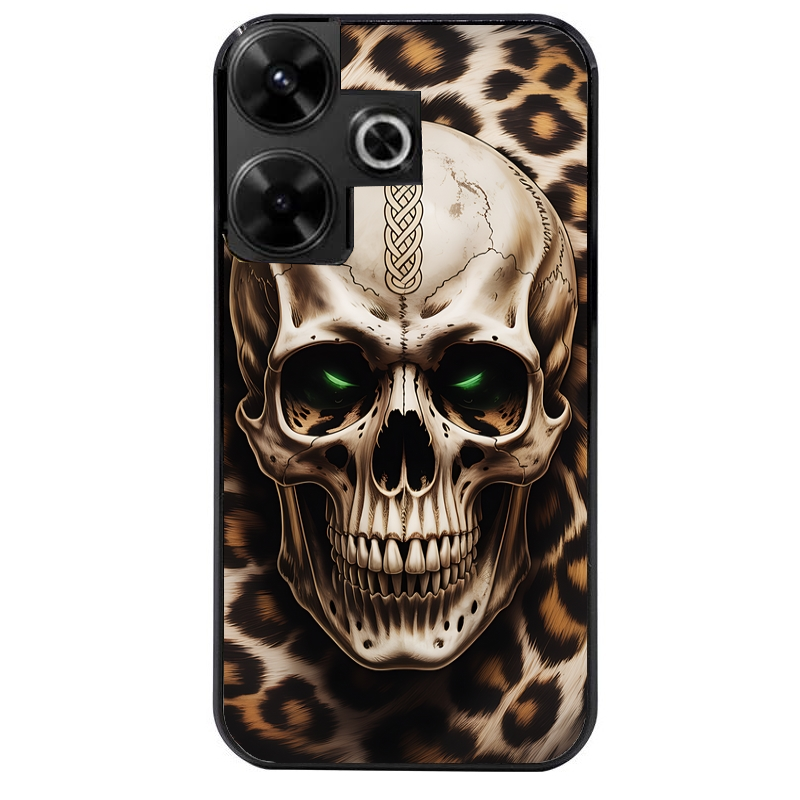 Coque noire taperso pour POCO M6 4G avec motif tete de mort leopard protection antichoc personnalisée