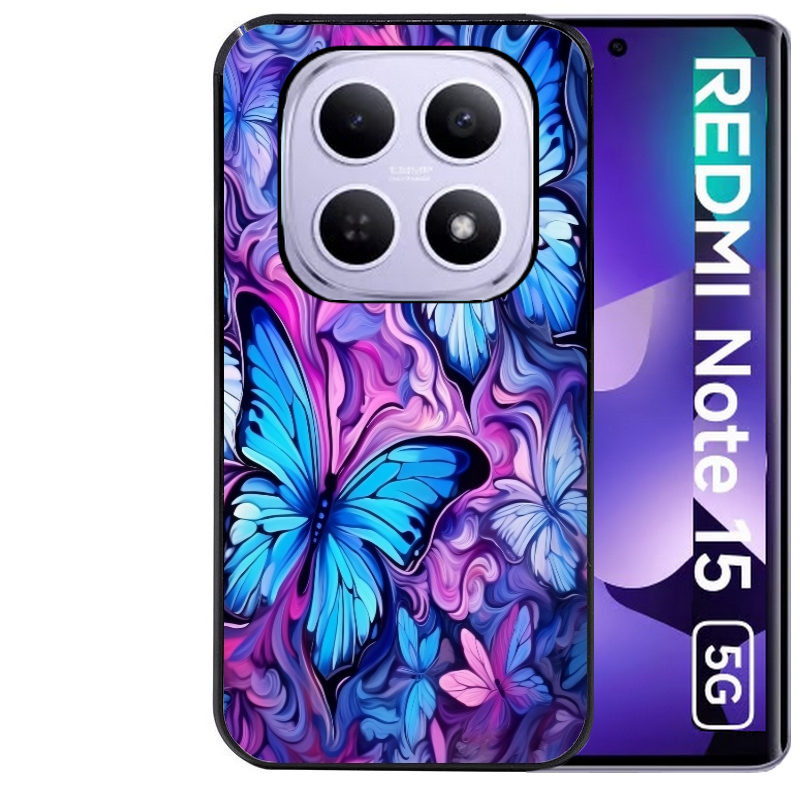 Coque noire taperso pour Redmi Note 15 et PRO PLUS 4G 5G avec motif papillon violet uv protection antichoc personnalisée