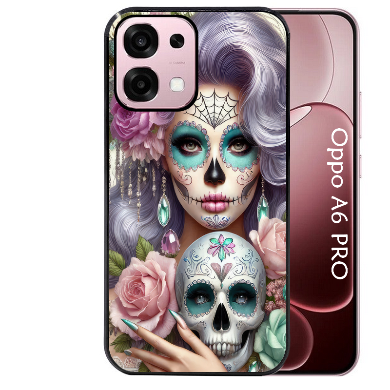 Coque noire taperso pour OPPO A6 PRO 4G et 5G avec motif tete de mort calavera bijoux protection antichoc personnalisée