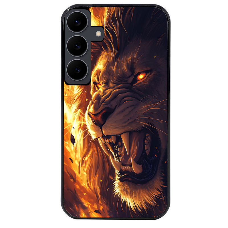 Coque noire taperso pour galaxy A06 A16 A26 A36 A56 avec motif lion flamme protection antichoc personnalisée